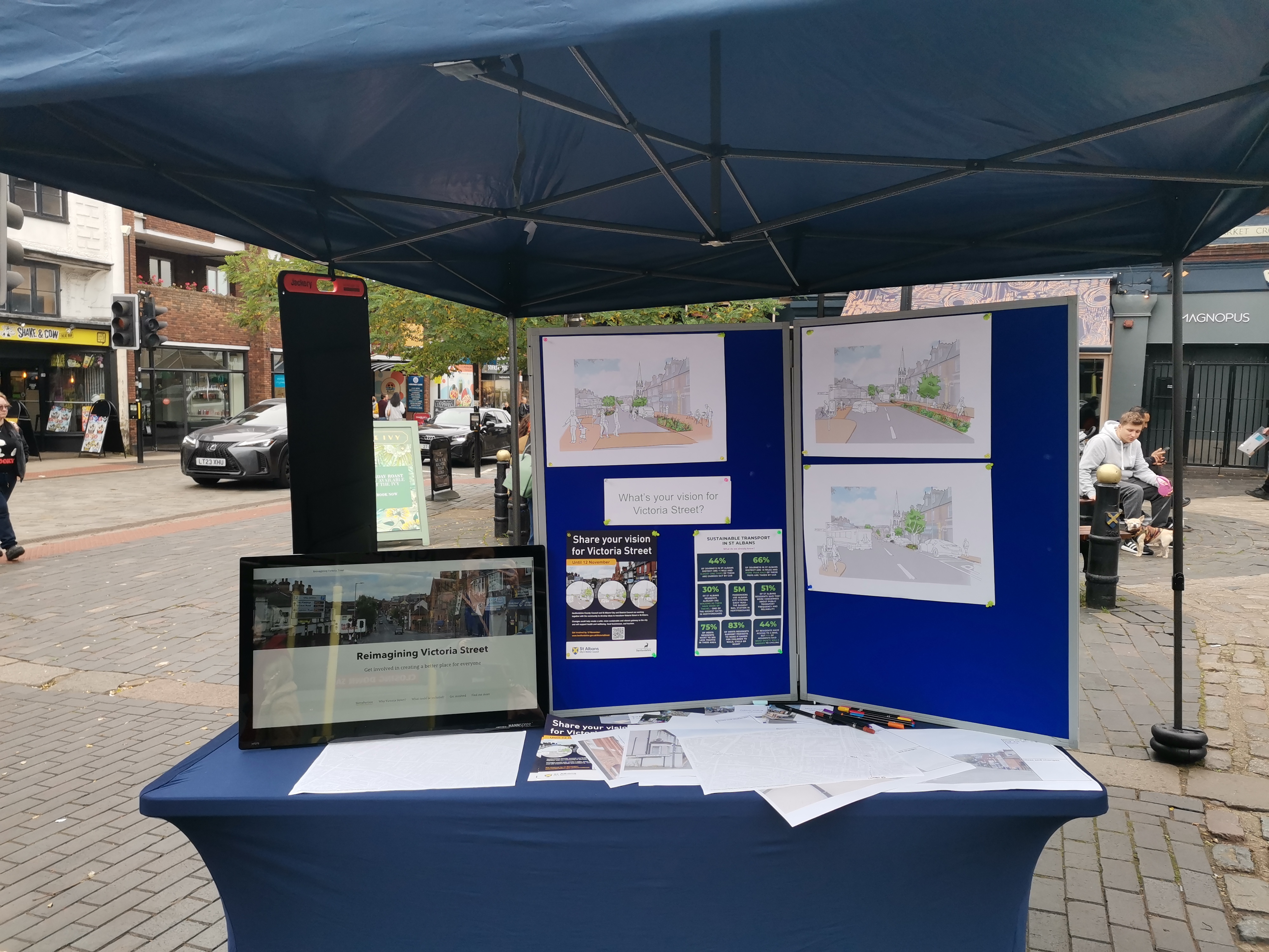 An information stall in St Albans promoting the current Victoria Street community engagement activities