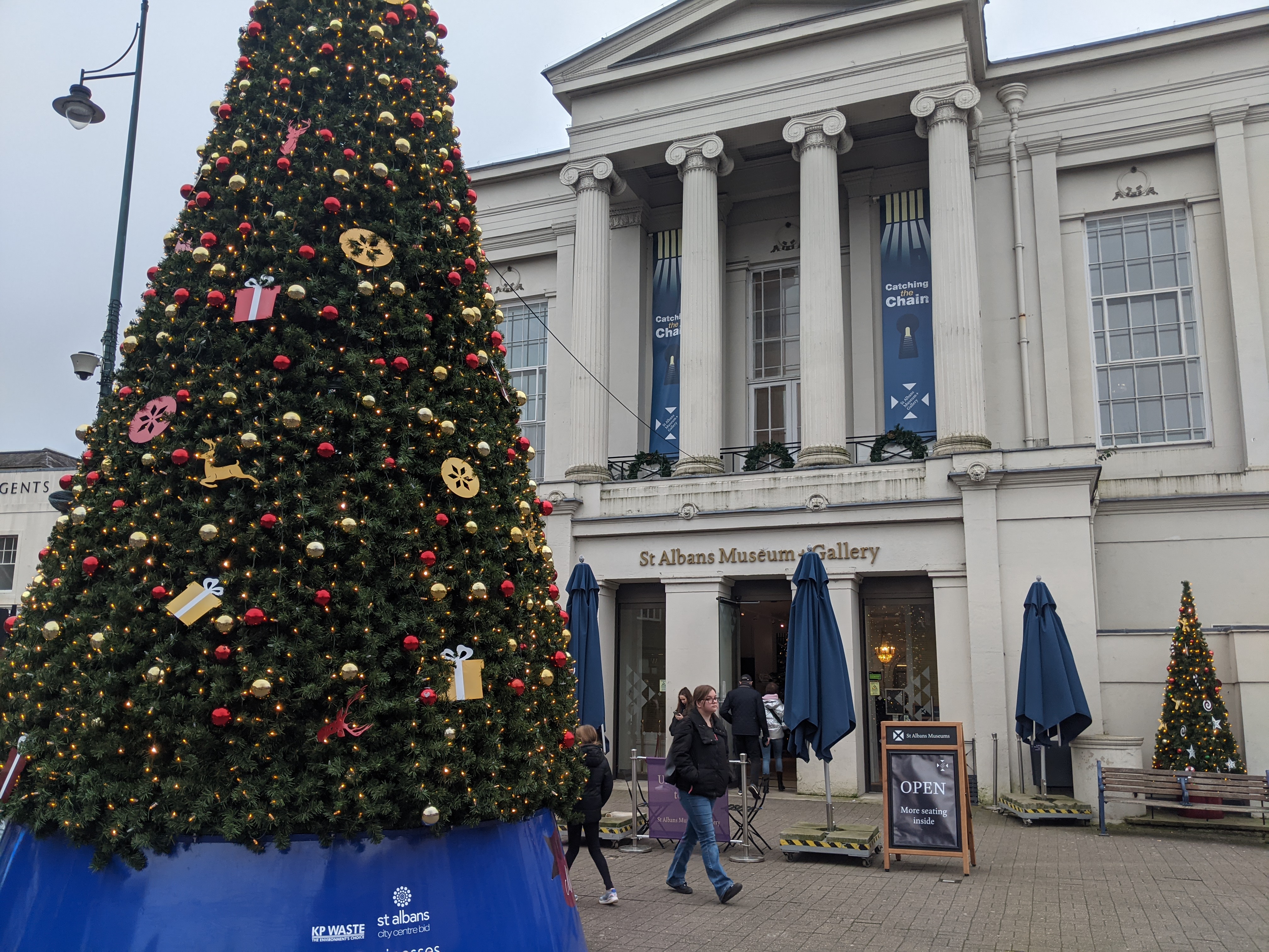 St Albans Museum and Gallery with Christmas Tree in Foreground.